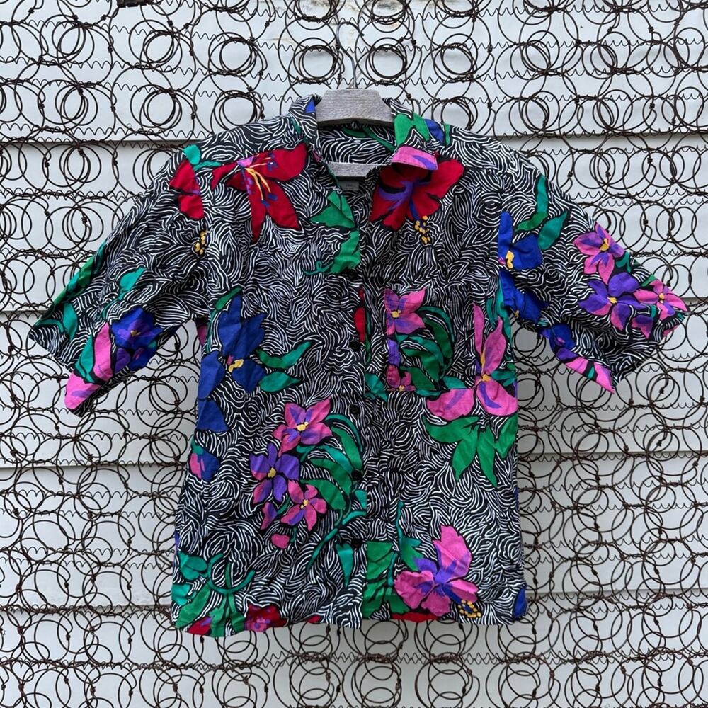 VTG 90s Tumbleweeds Vibrant Floral Abstract Geometric Short Sleeve Shirt SMALL